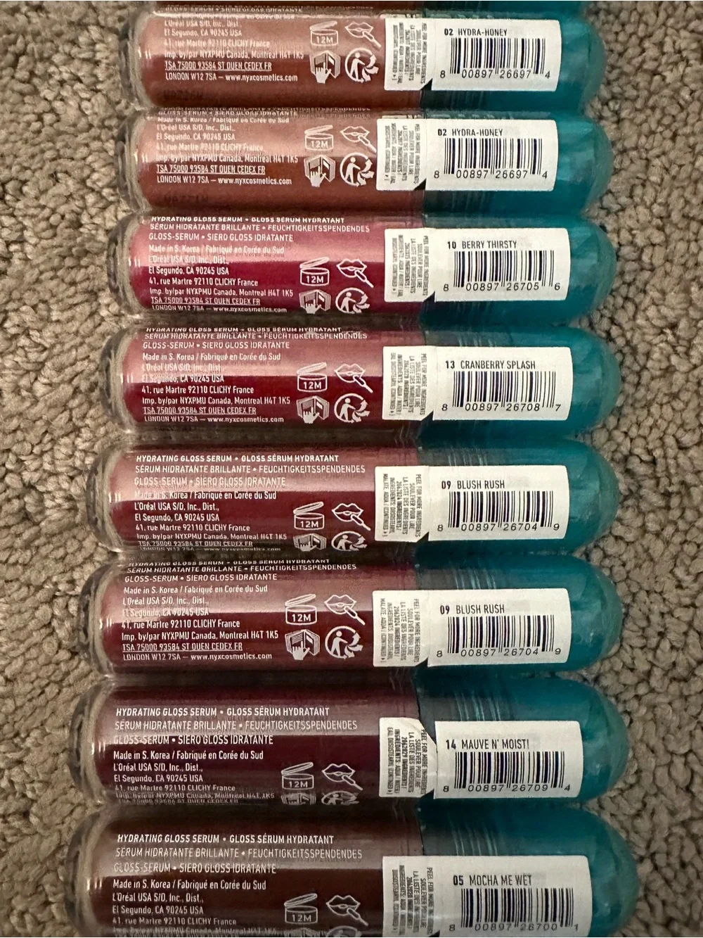 BRAND NEW NYX Lip I.V. Hydrating Gloss Serum Stain 10-Piece Lot